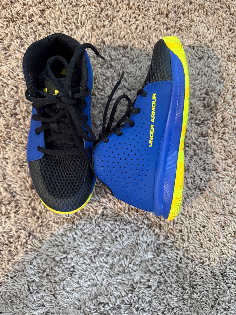 Under Armour Kids Blue, Black & Yellow Athletic Sneakers